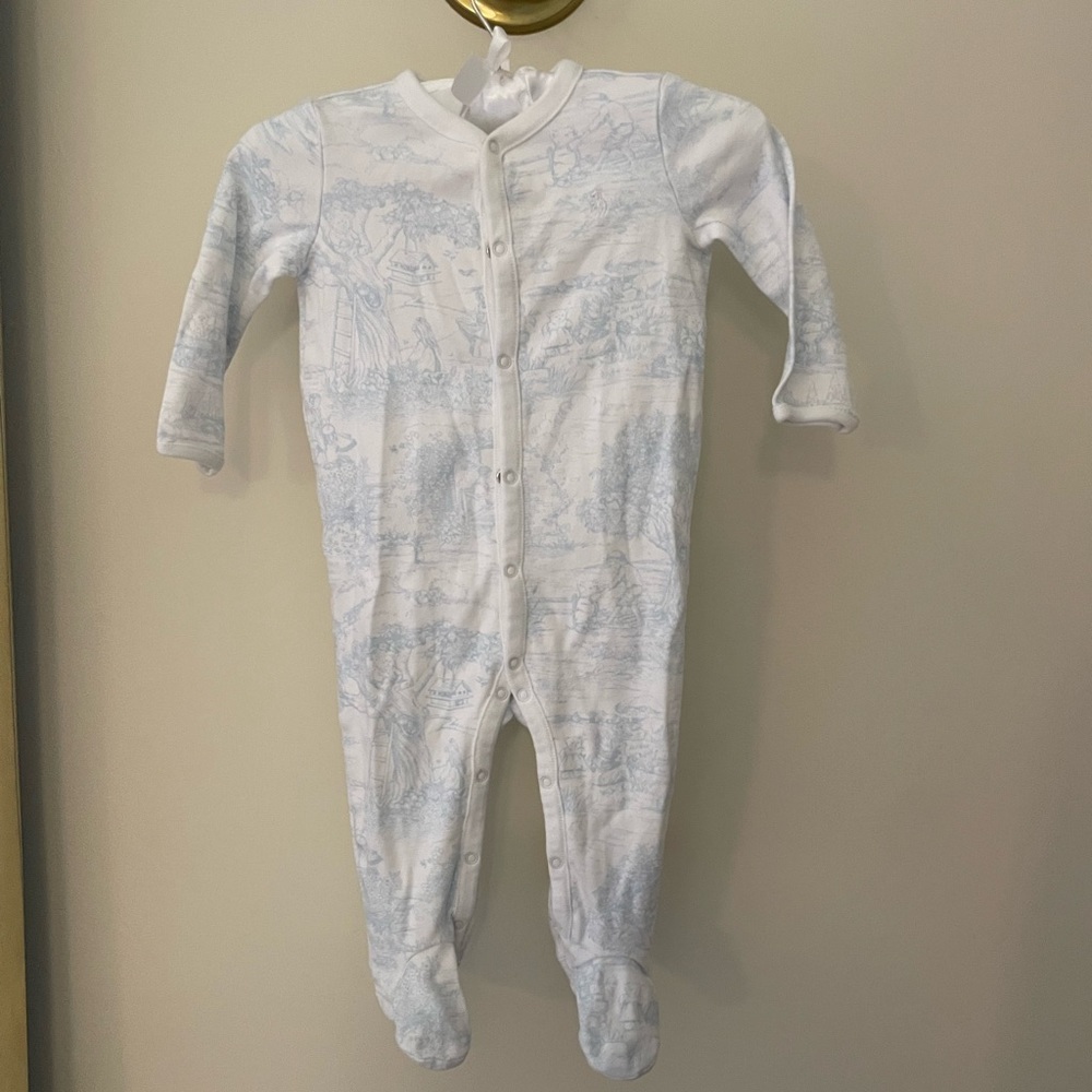 Ralph Lauren 9 month footie onesie with blue toile